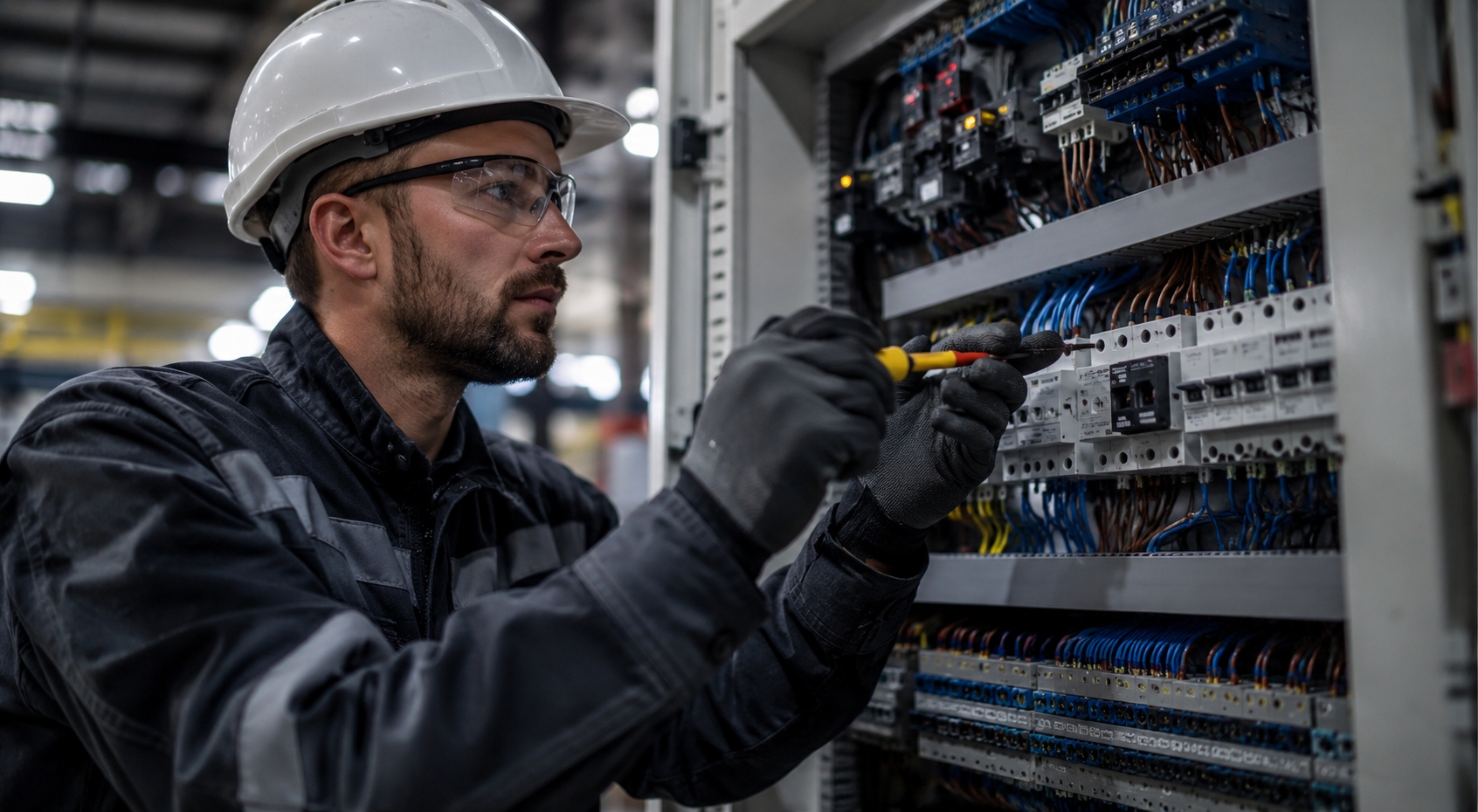 Industrieelektriker bei der Anlagenmontage