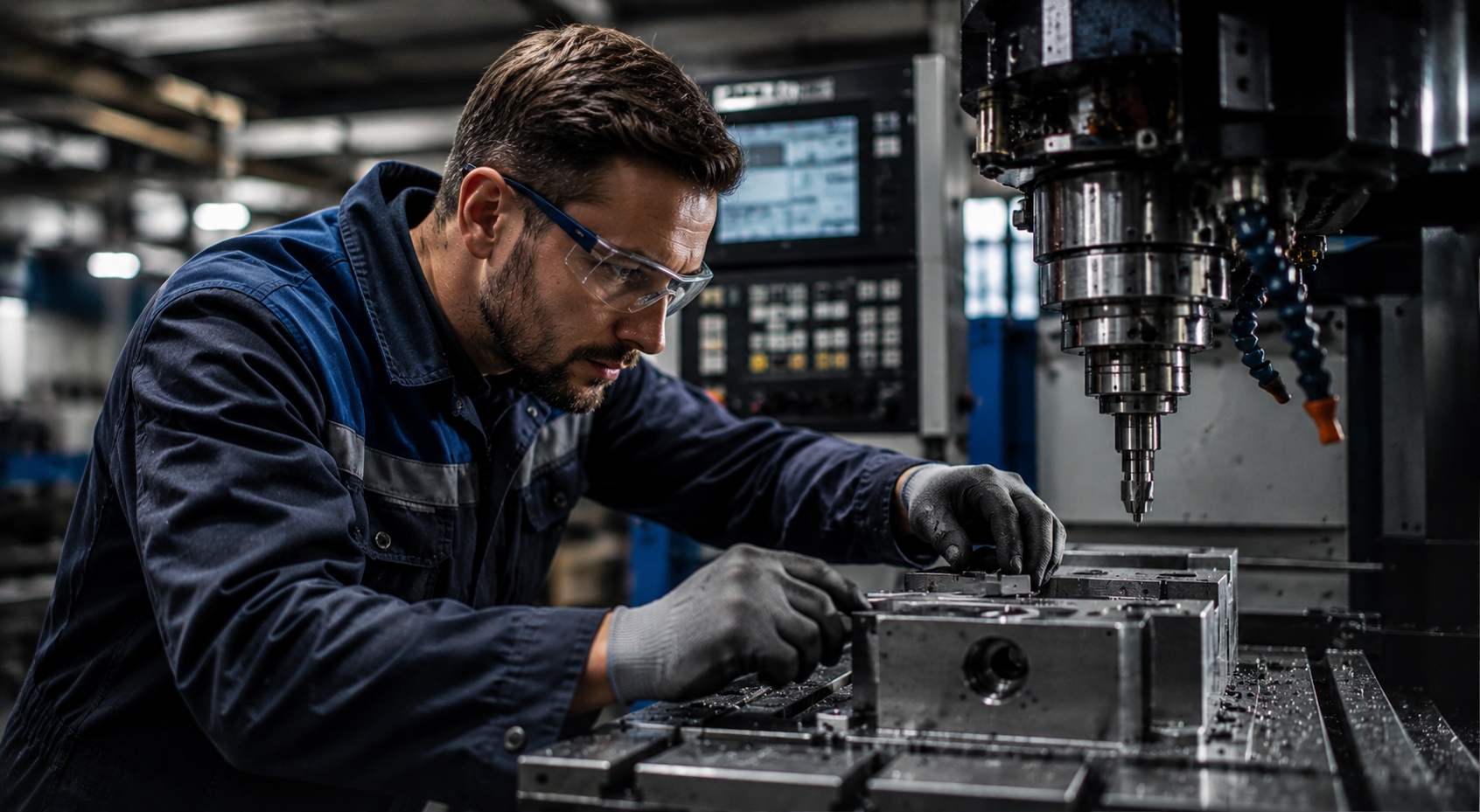Schlosser und CNC-Fachkraft in der Industriemontage